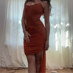 miss circle burnt orange mini corset dress